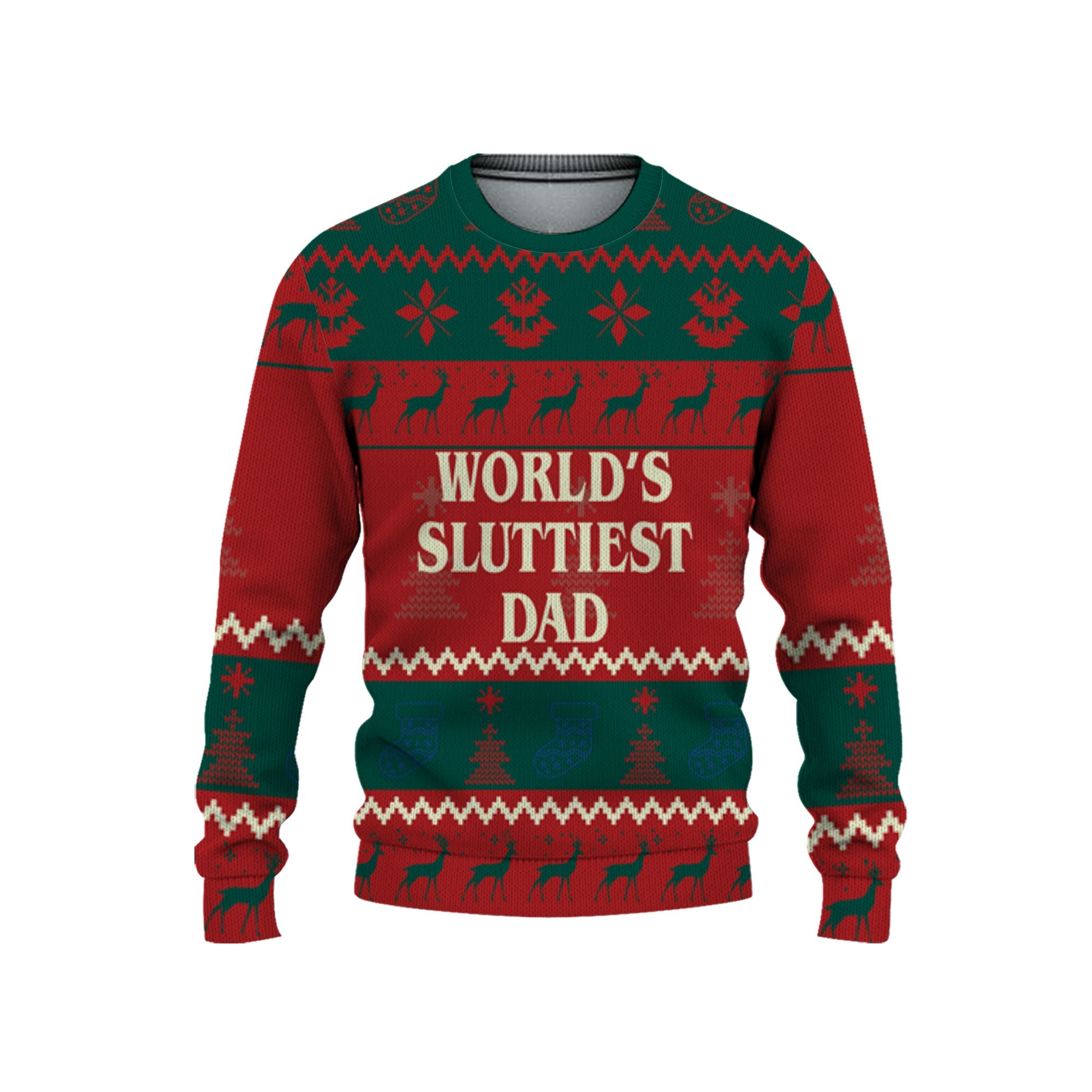 personalized-worlds-sluttiest-dad-christmas-holiday-ugly-sweater-green-and-red-vdd60-5990