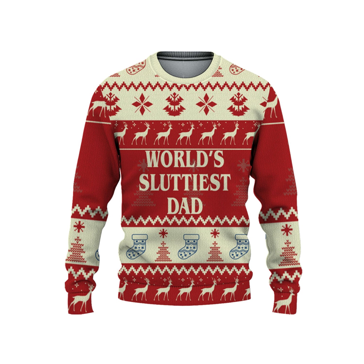personalized-worlds-sluttiest-dad-christmas-holiday-ugly-sweater-red-and-cream-vdd60-7319