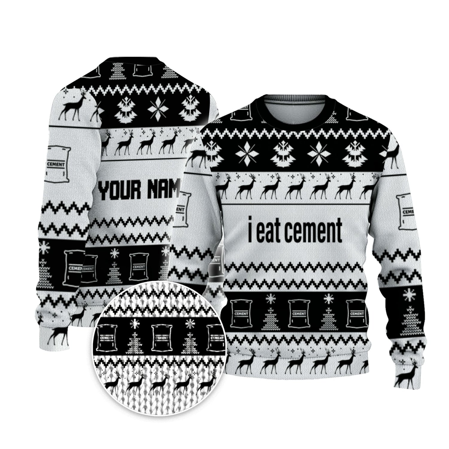 personalized-i-eat-cement-christmas-holiday-funny-ugly-sweater-black-and-white-vdd58-4276