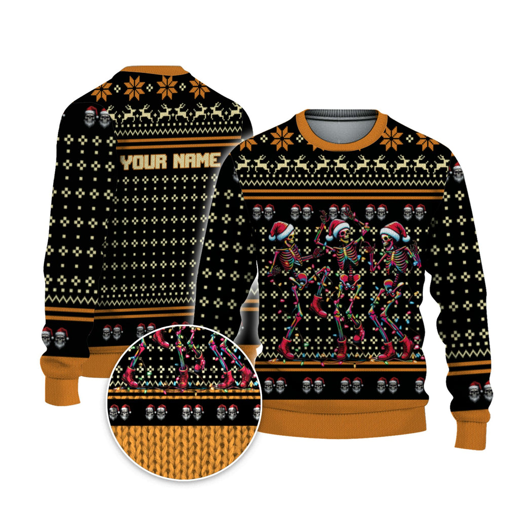 personalize-ugly-christmas-dancing-skeleton-orange-nda70-5862