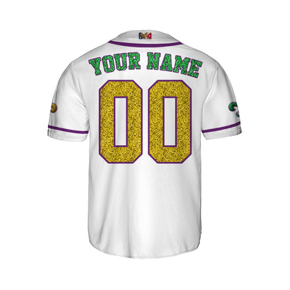 Custom White Mardi Gras Tkb38 Unisex Baseball Jersey