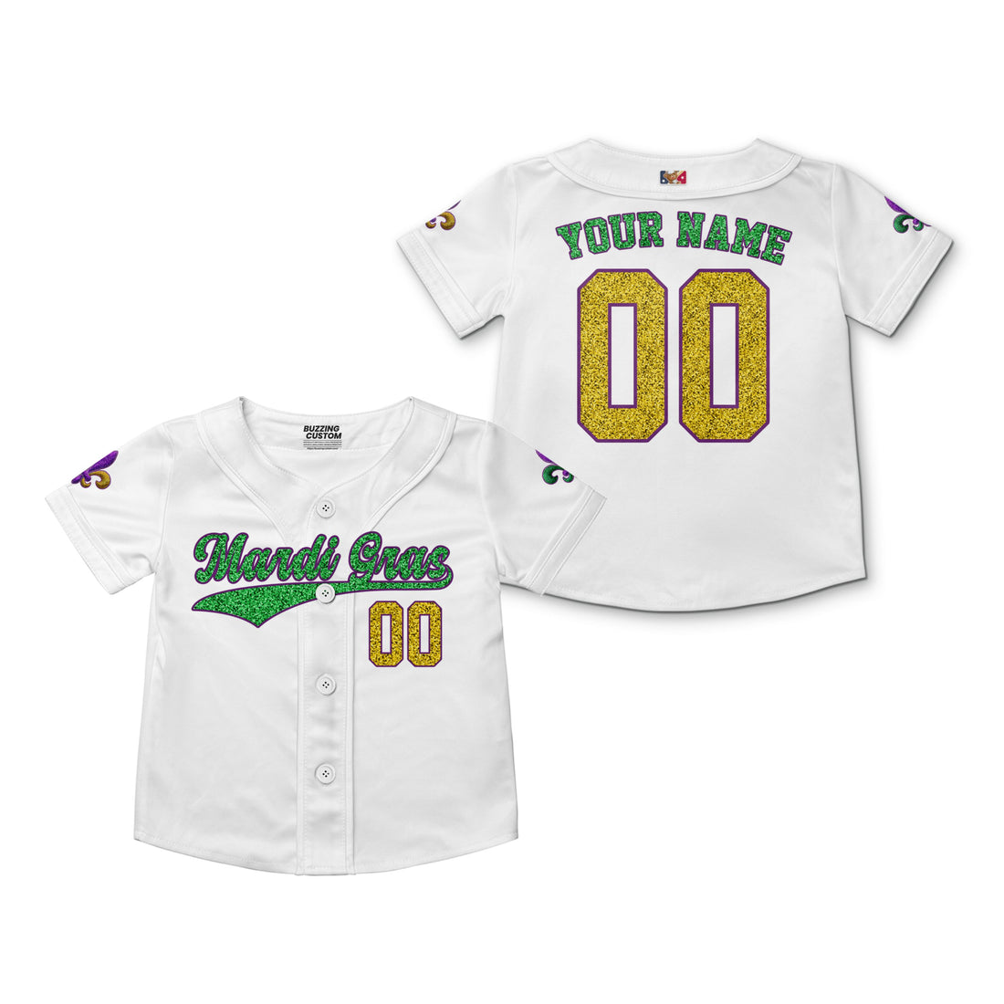 Custom White Mardi Gras Tkb38 Kid Baseball Jersey