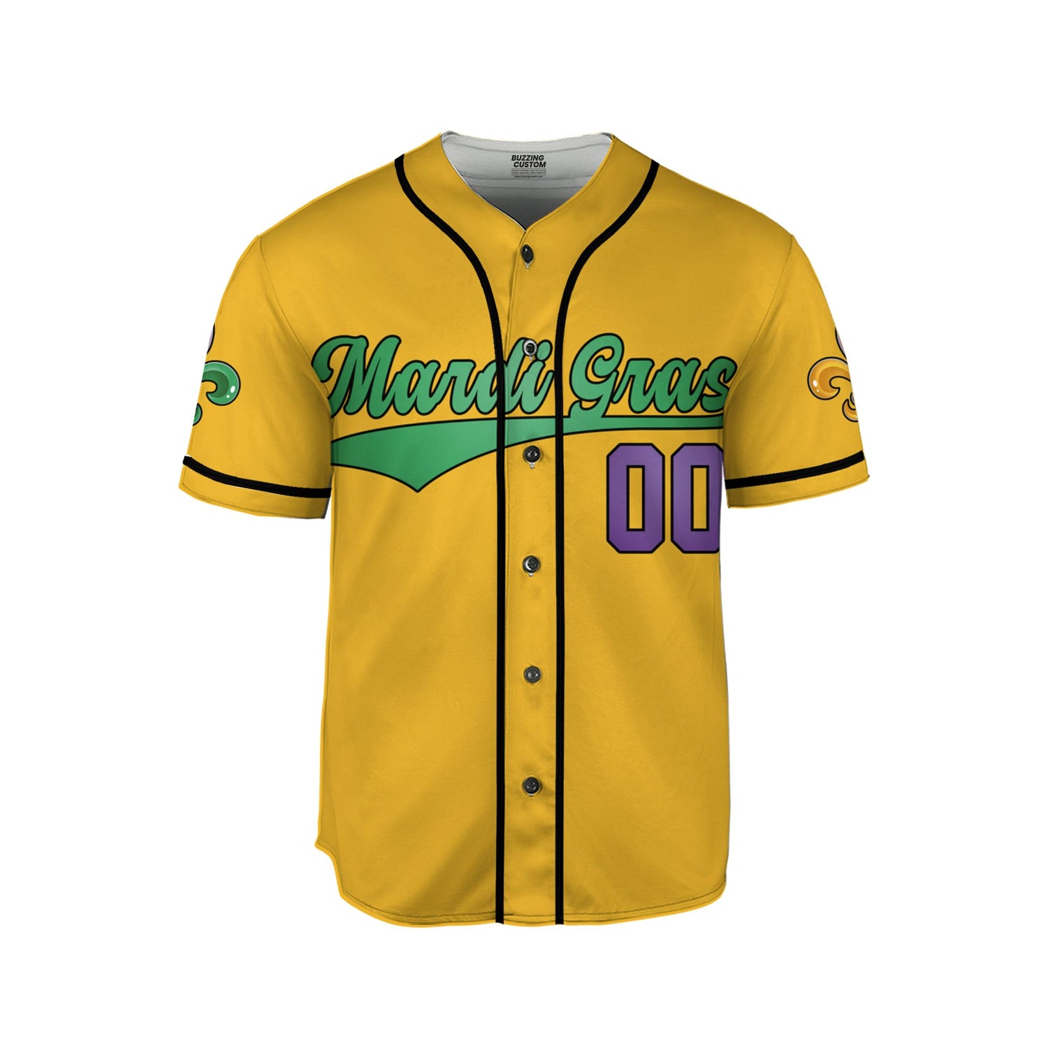 Custom Mardi Gras Tkb39 Yellow Unisex Baseball Jersey