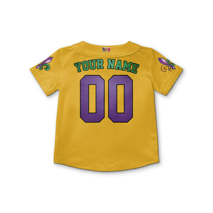 Custom Mardi Gras Tkb39 Yellow Kid Baseball Jersey