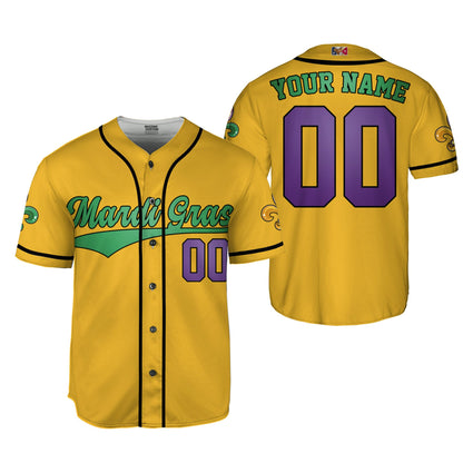 Custom Mardi Gras Tkb39 Yellow Unisex Baseball Jersey