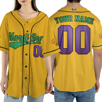 Custom Mardi Gras Tkb39 Yellow Unisex Baseball Jersey