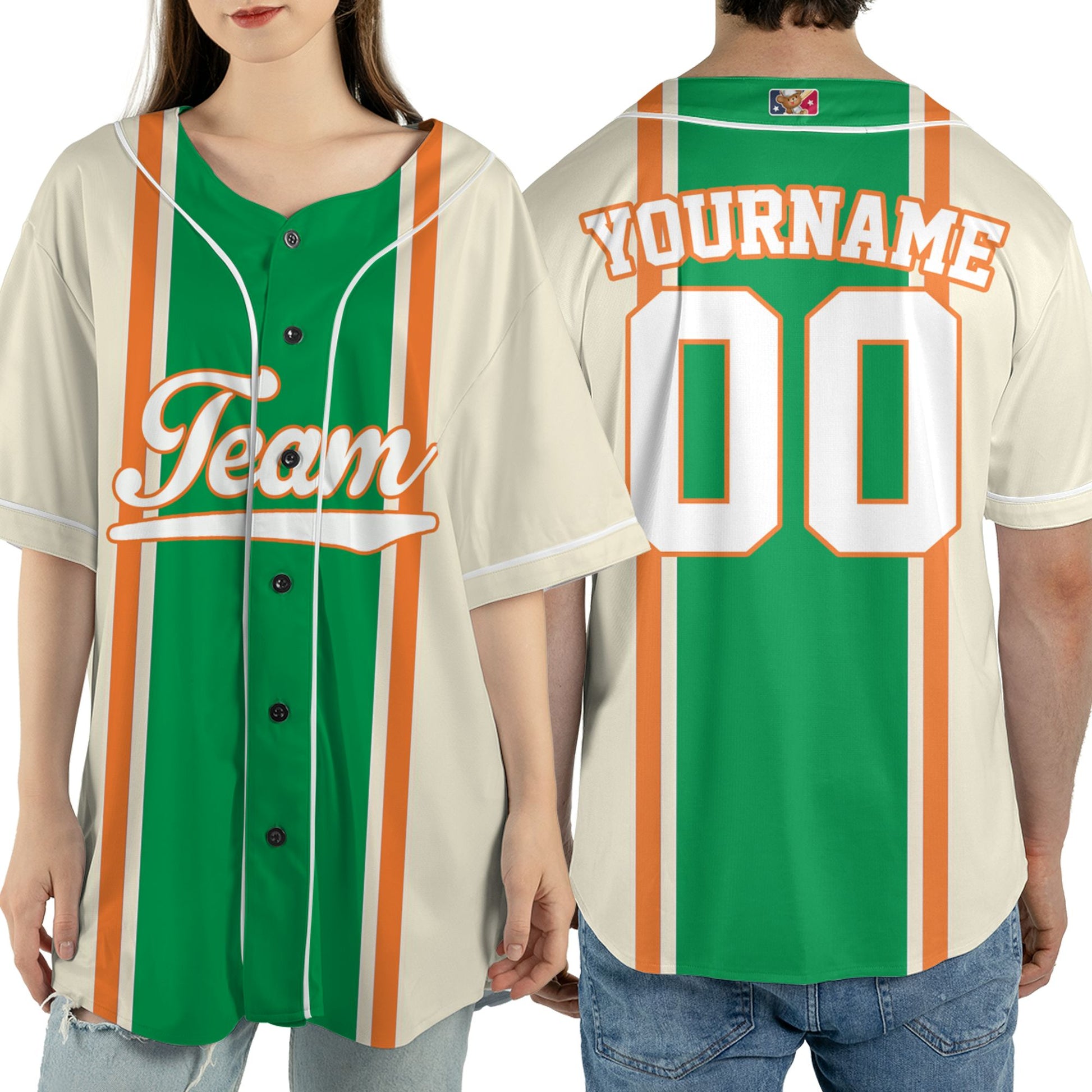 Custom Unisex White Green Orange St. Patrick's Day Baseball Jersey