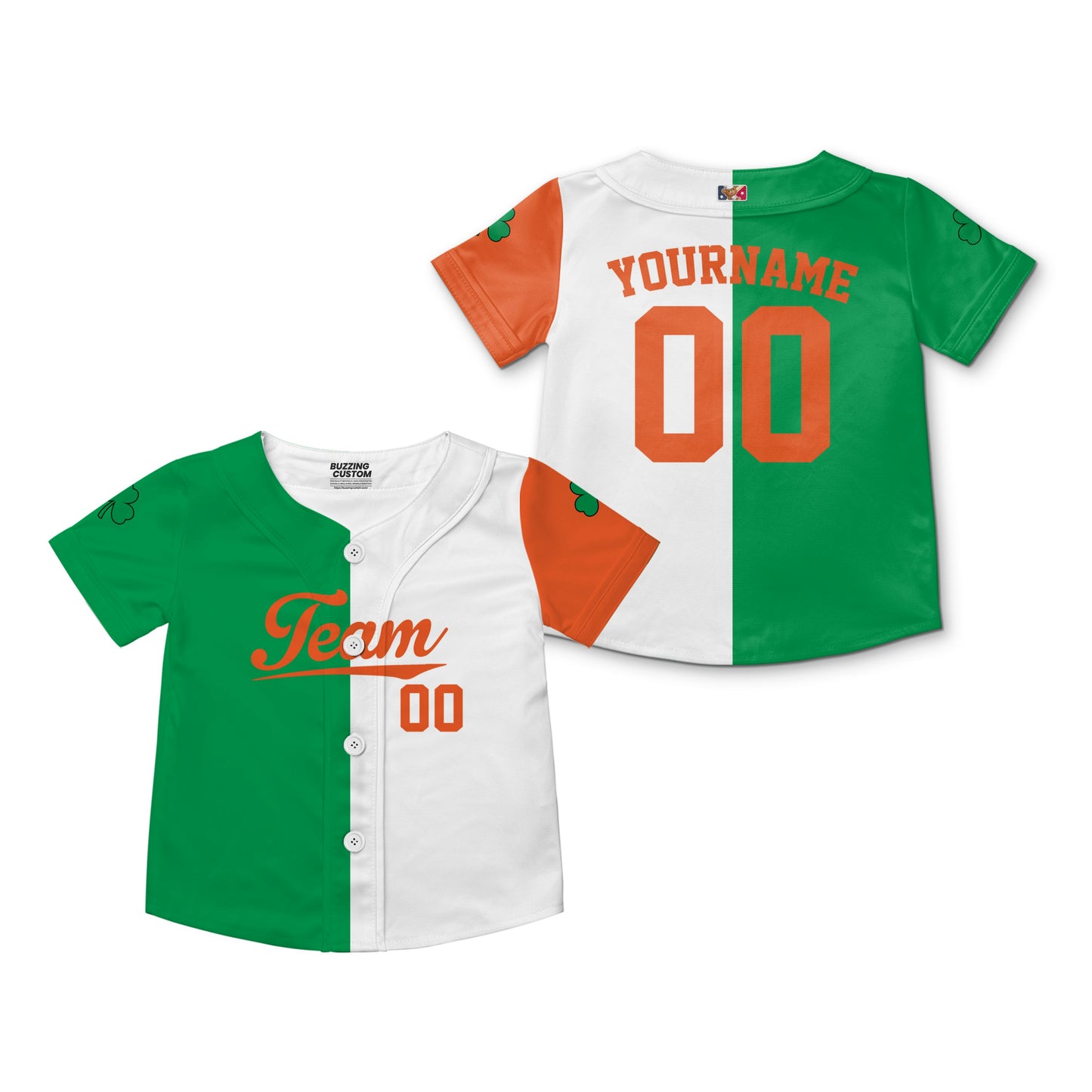 Custom Unisex Green Orange White St. Patrick's Day Kid Baseball Jersey 