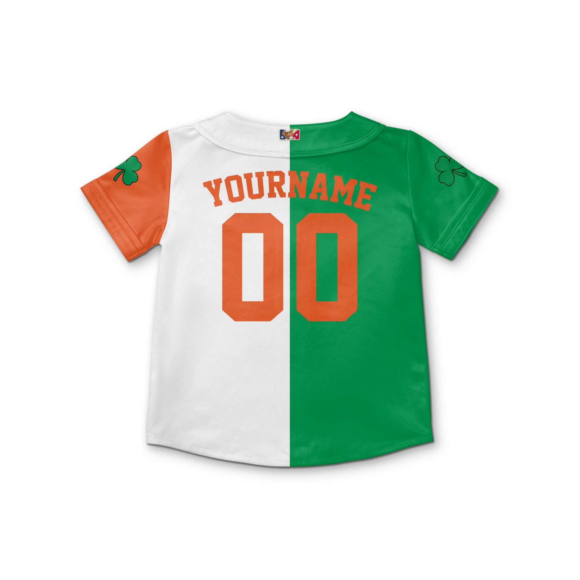 Custom Unisex Green Orange White St. Patrick's Day Kid Baseball Jersey 