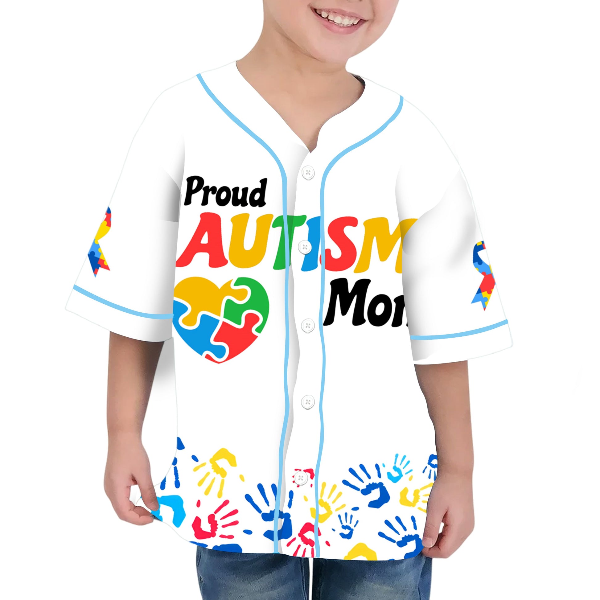 Custom Kid Mom White Baseball Jersey Autism Awareness Gift For Him And Her TKB68
