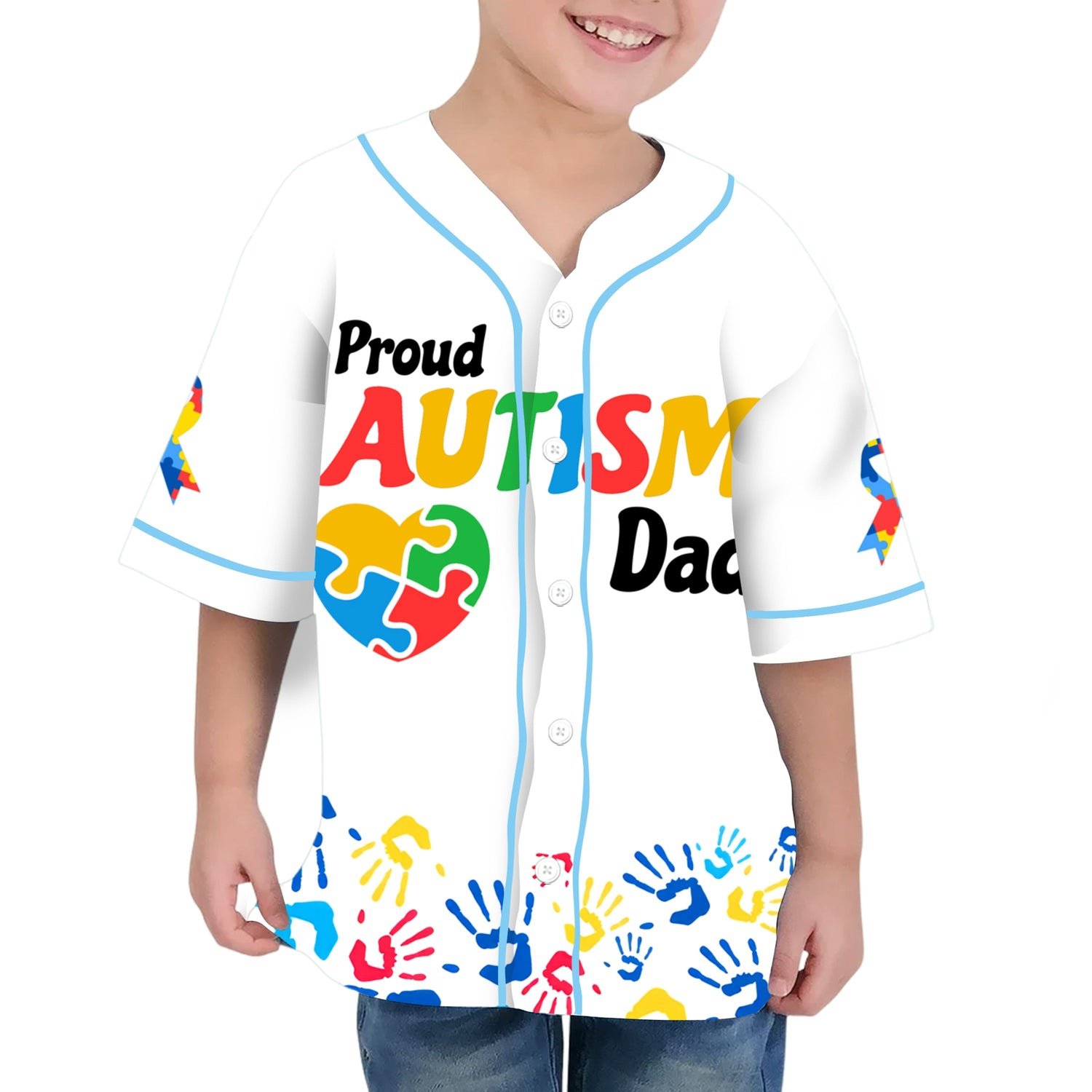 Custom Kid Dad White Baseball Jersey Autism Awareness Gift For Him And Her TKB68