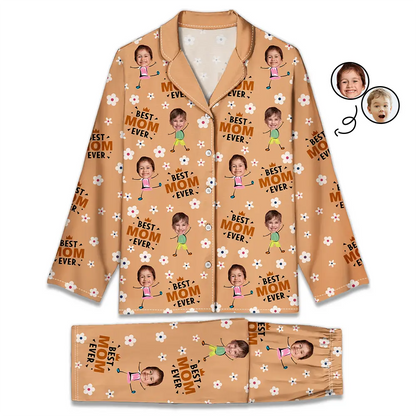 Custom Photo Best Mom Grandma Ever Flower Pattern - Personalized Long Pajamas Set