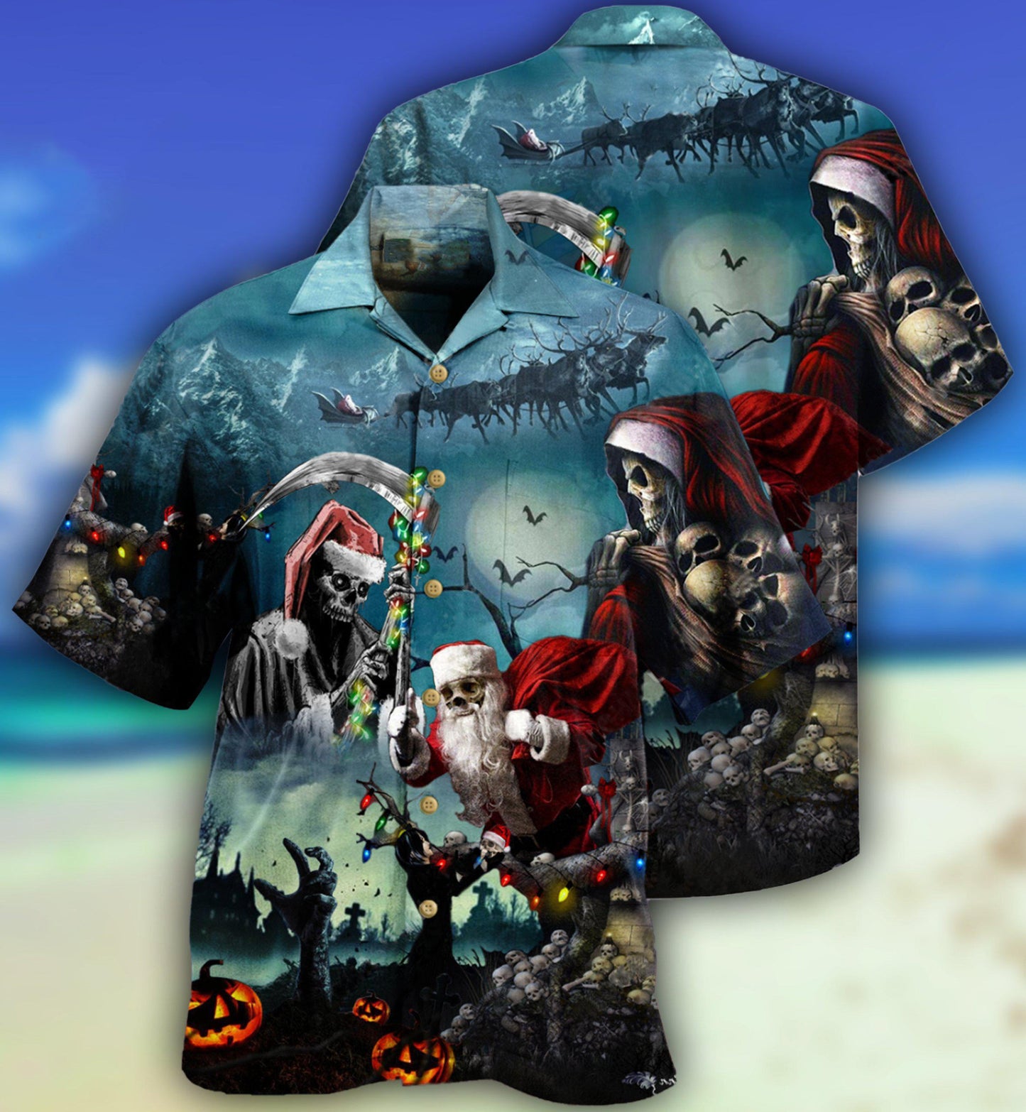 Skull Chistmas Santa Claus - Hawaiian Shirt  - Owl Ohh