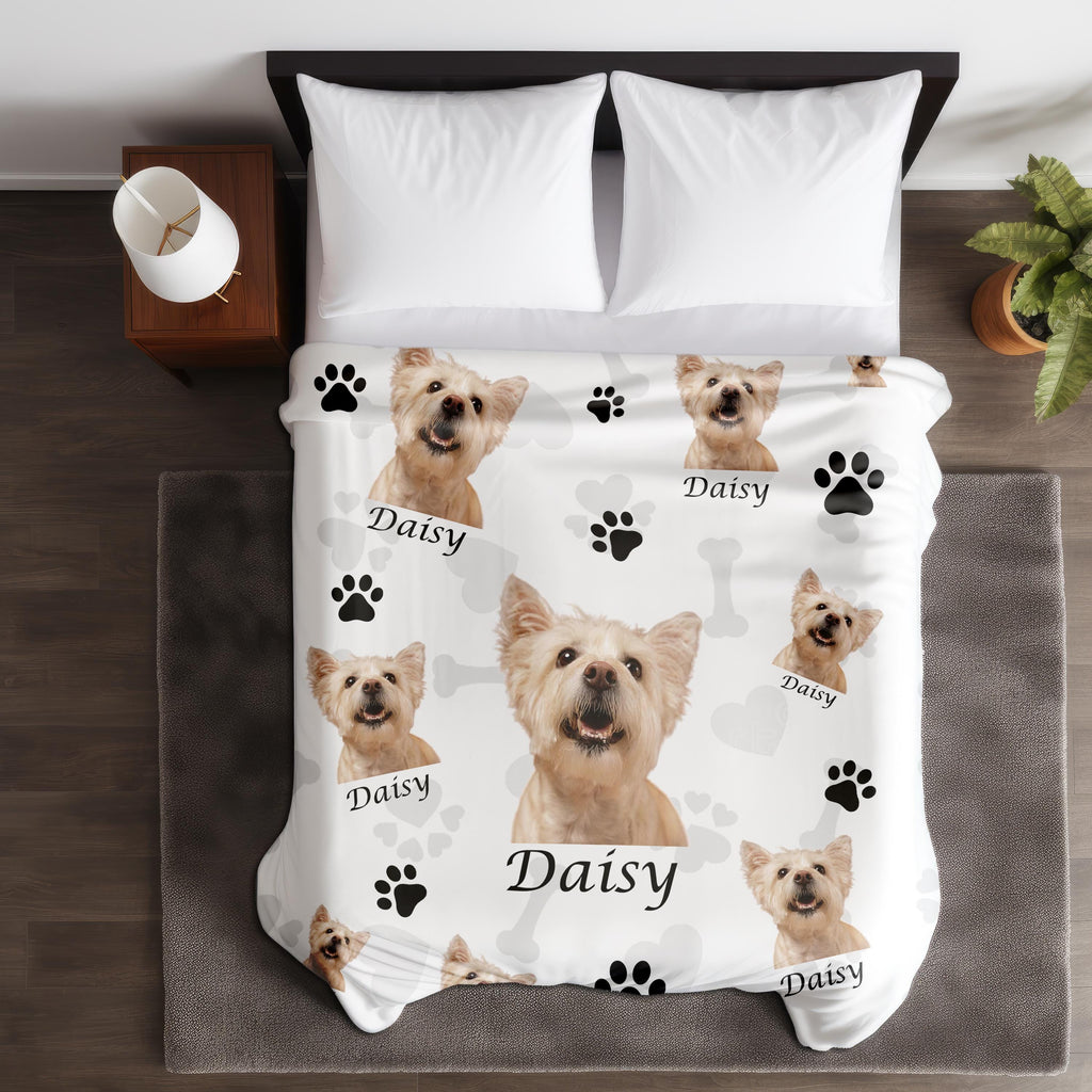 Custom face Photo Blanket, Dog Cat Picture Bedding Blanket With Text, Memorial Pet Face, Personalized Pet Blanket Using Pet Photo 1776554774