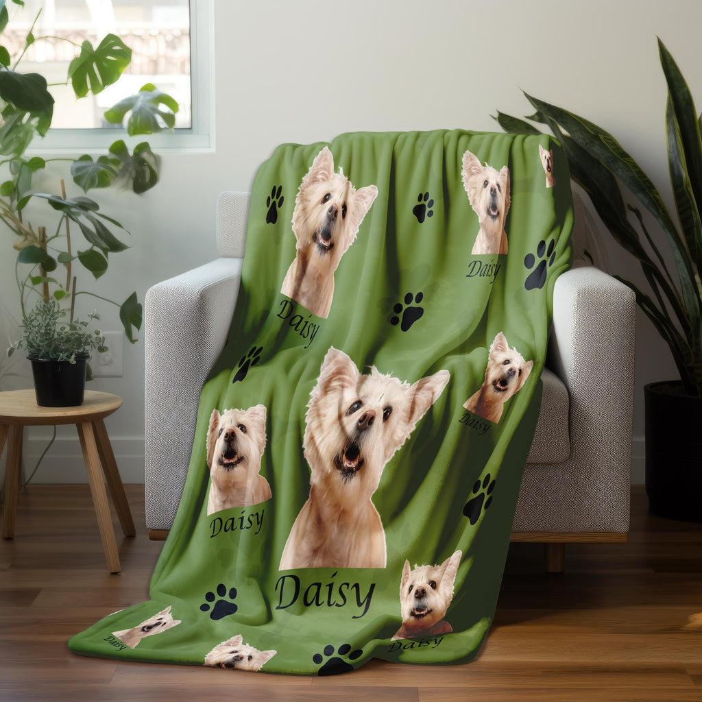 Custom face Photo Blanket, Dog Cat Picture Bedding Blanket With Text, Memorial Pet Face, Personalized Pet Blanket Using Pet Photo 1776554774