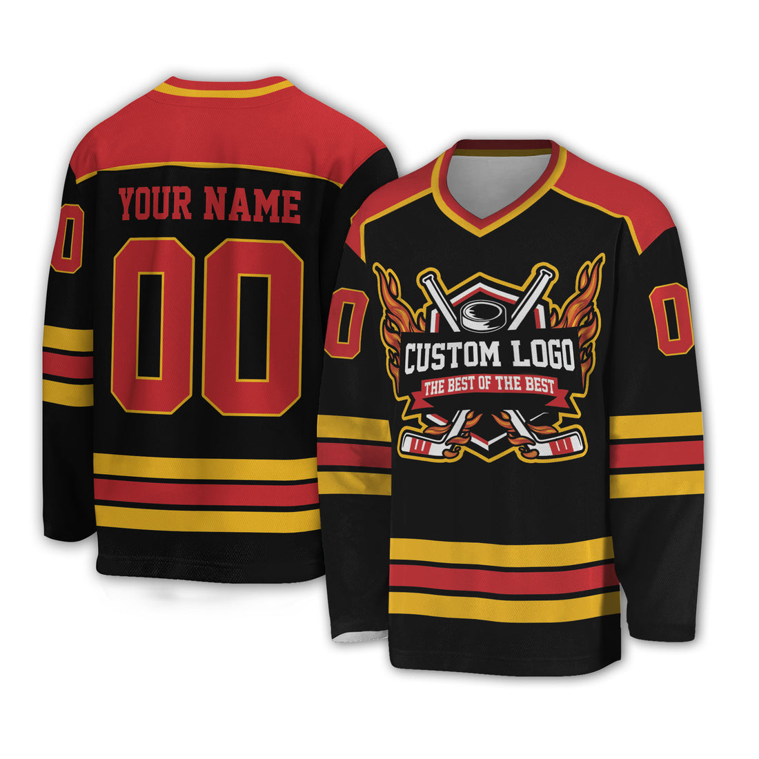 custom-cool-amateur-team-up-hockey-jersey-red-and-black-and-yellow-i3-4555