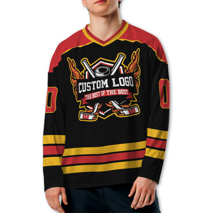 custom-cool-amateur-team-up-hockey-jersey-red-and-black-and-yellow-i3-4555