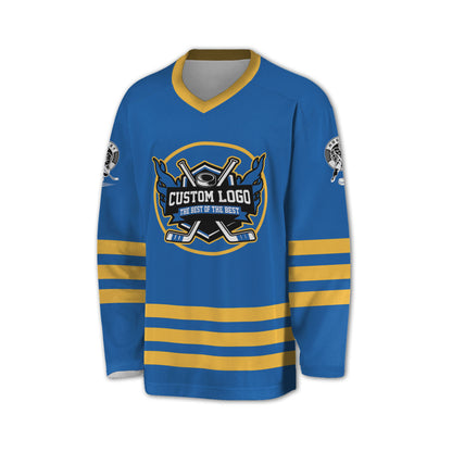 Custom Famous Team BS Blue and Yellow Hockey TKA29