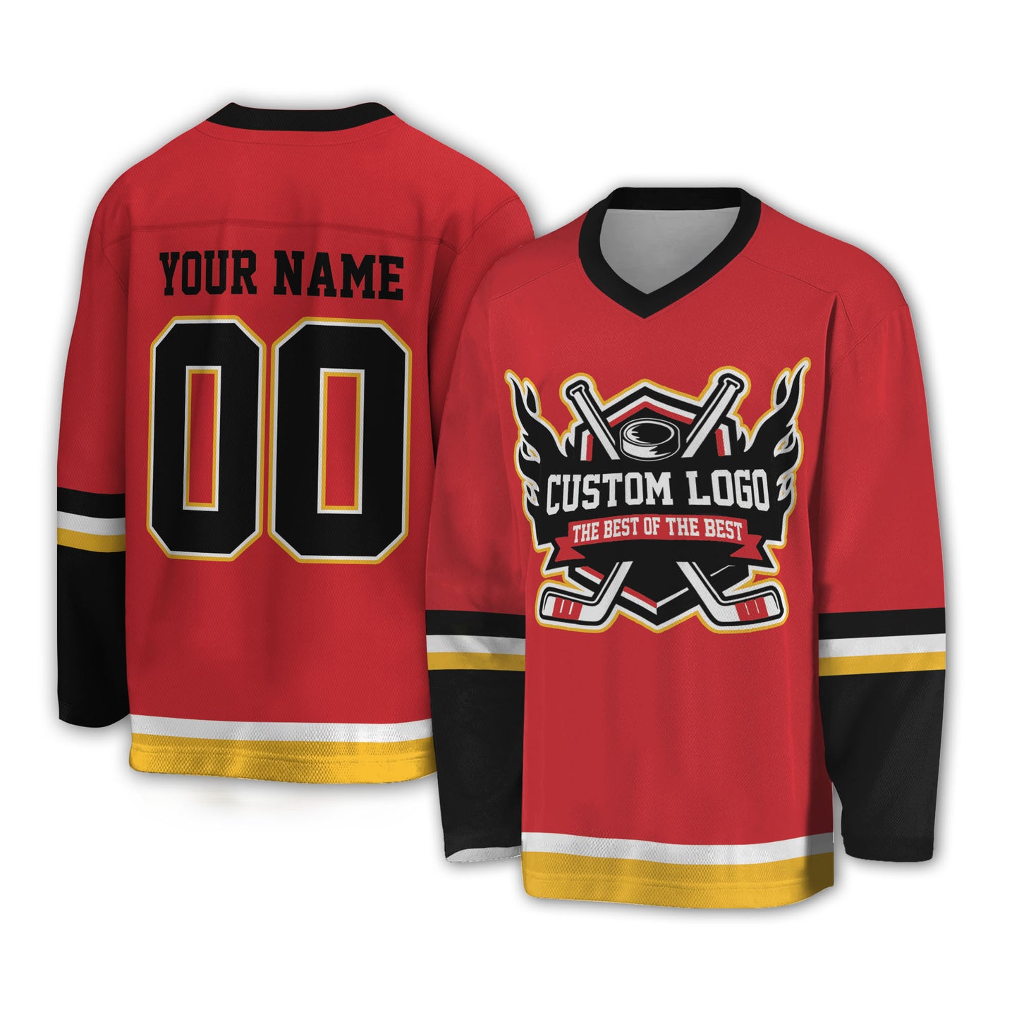 Custom Famous Team CF Flaming All Red and Black Hockey TKA27