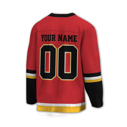 Custom Famous Team CF Flaming All Red and Black Hockey TKA27
