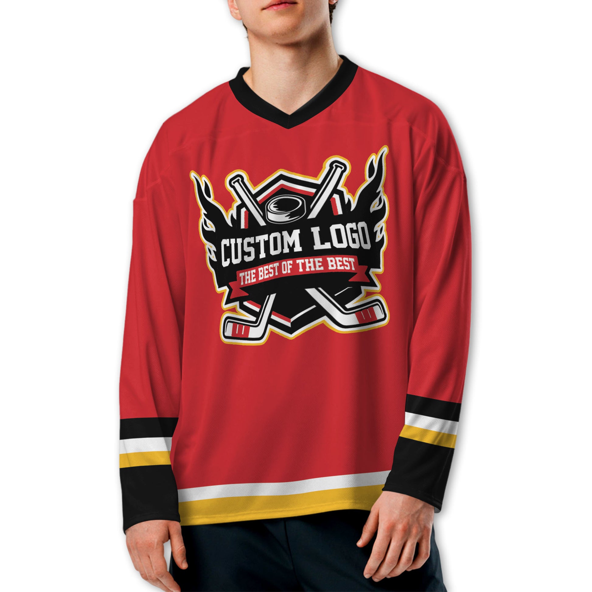 Custom Famous Team CF Flaming All Red and Black Hockey TKA27