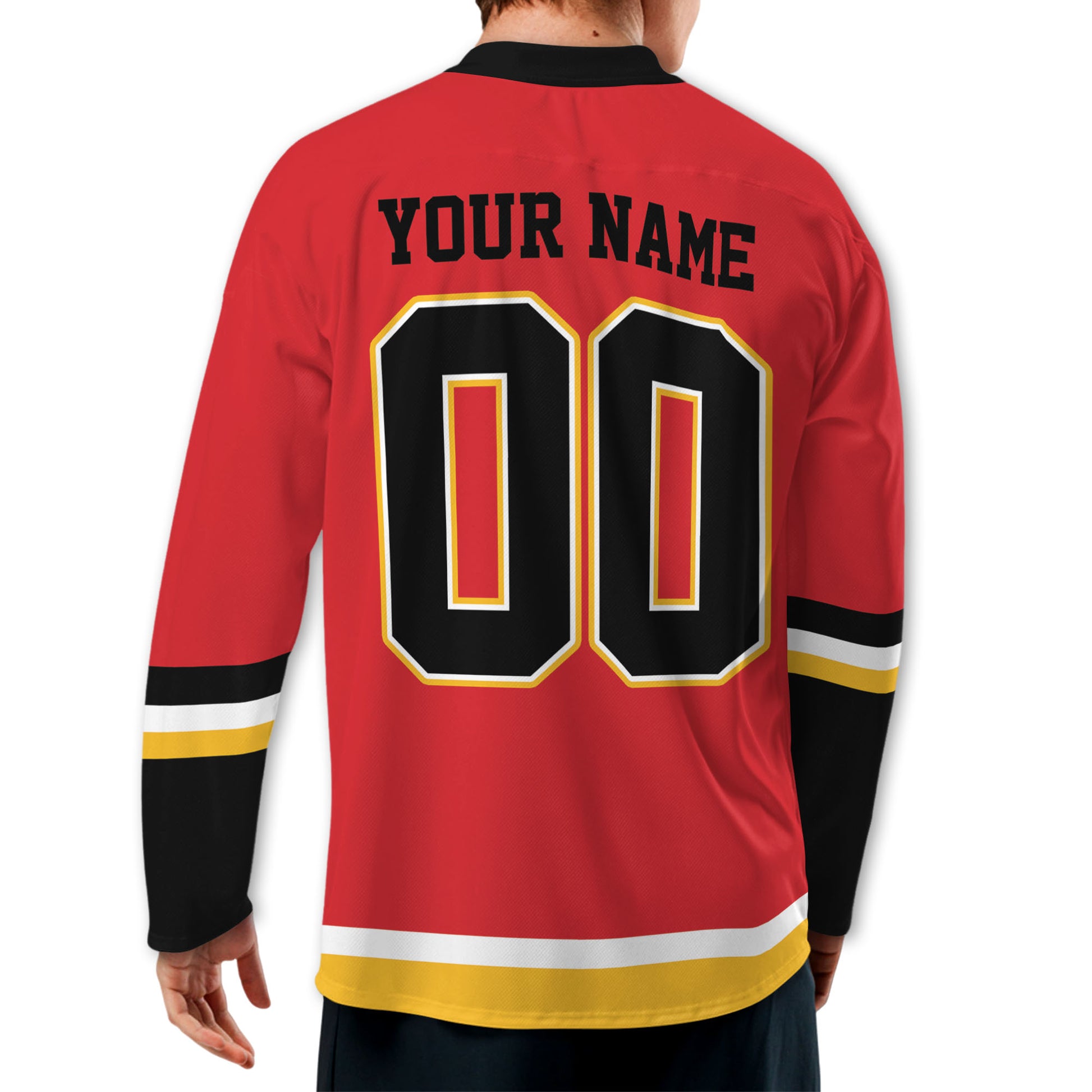 Custom Famous Team CF Flaming All Red and Black Hockey TKA27