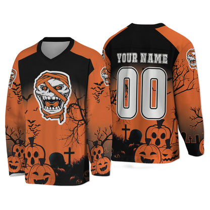 Custom Halloween Hockey Team Pumpkin Mummy Orange Cosplay I3