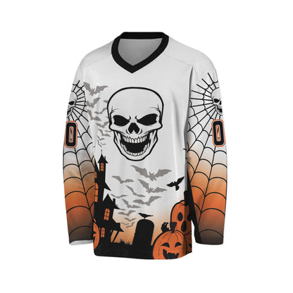 Custom Halloween Hockey Team Pumpkin Skull White Cosplay I3