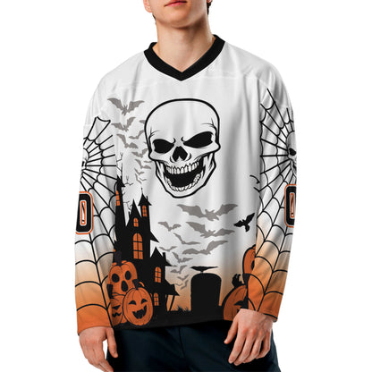 Custom Halloween Hockey Team Pumpkin Skull White Cosplay I3