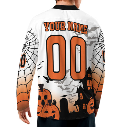 Custom Halloween Hockey Team Pumpkin Skull White Cosplay I3