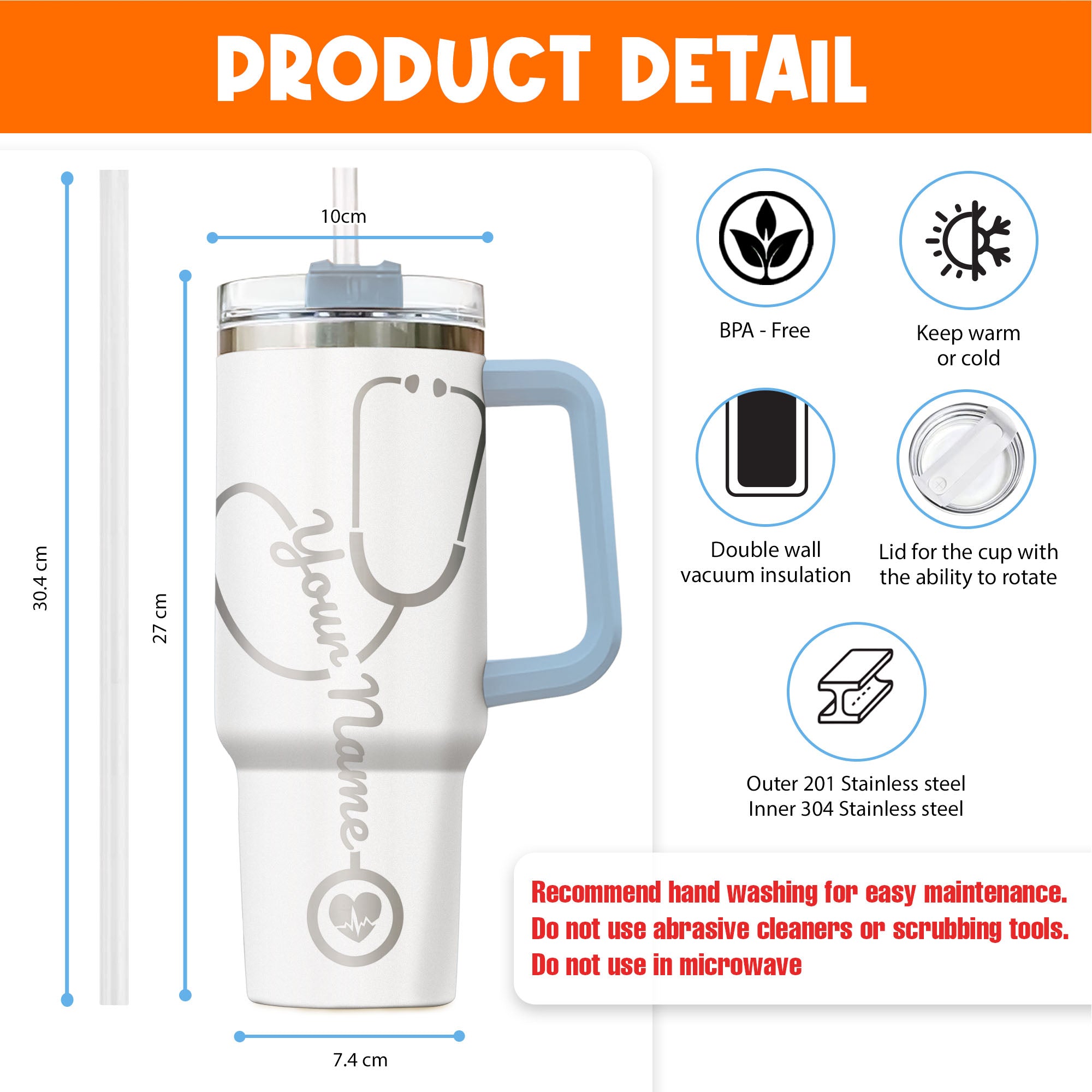 Custom Name Nurse Engraved 40oz Tumbler