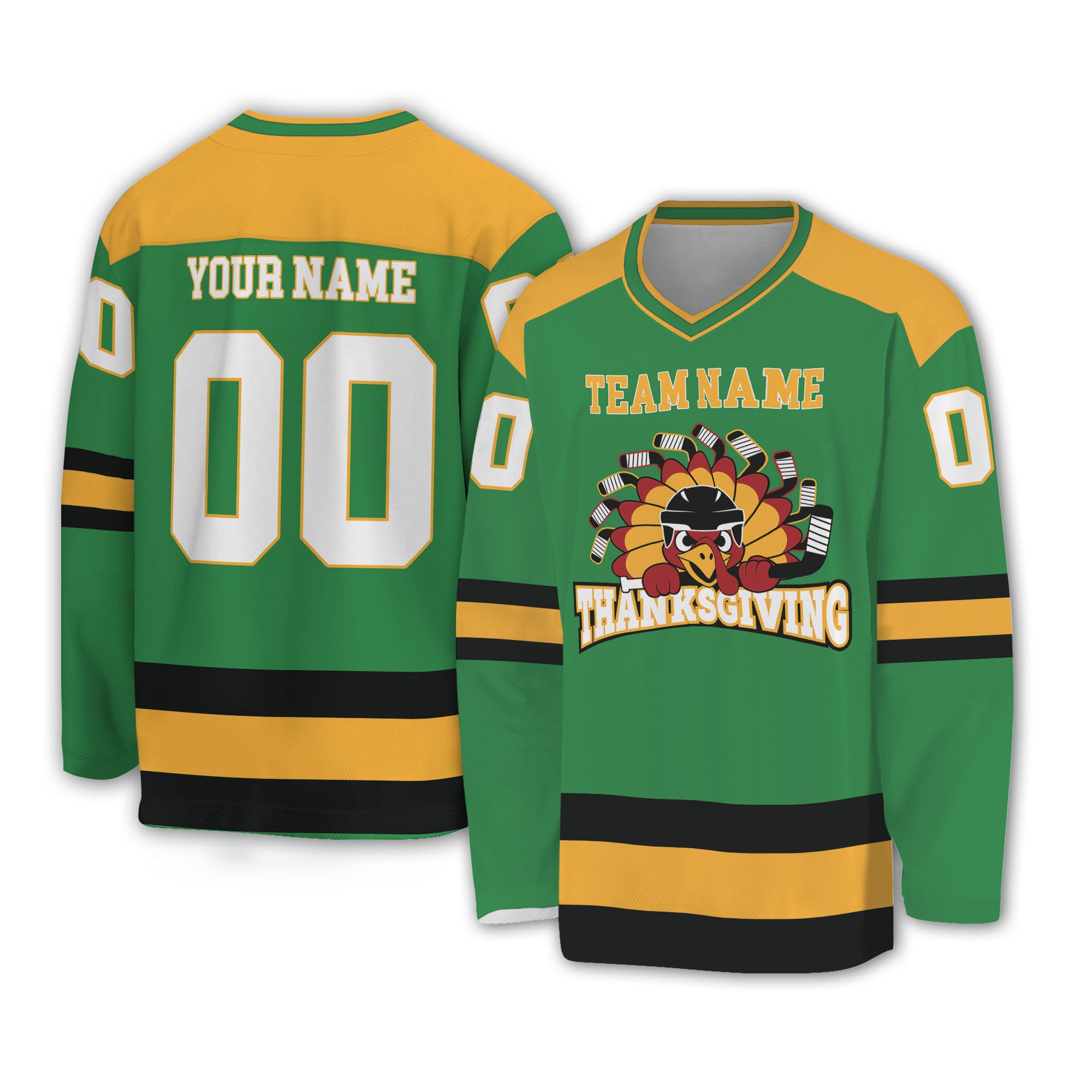 Customized hockey jersey thanksgiving chicken logo green basic VDD35 Buzzing Custom