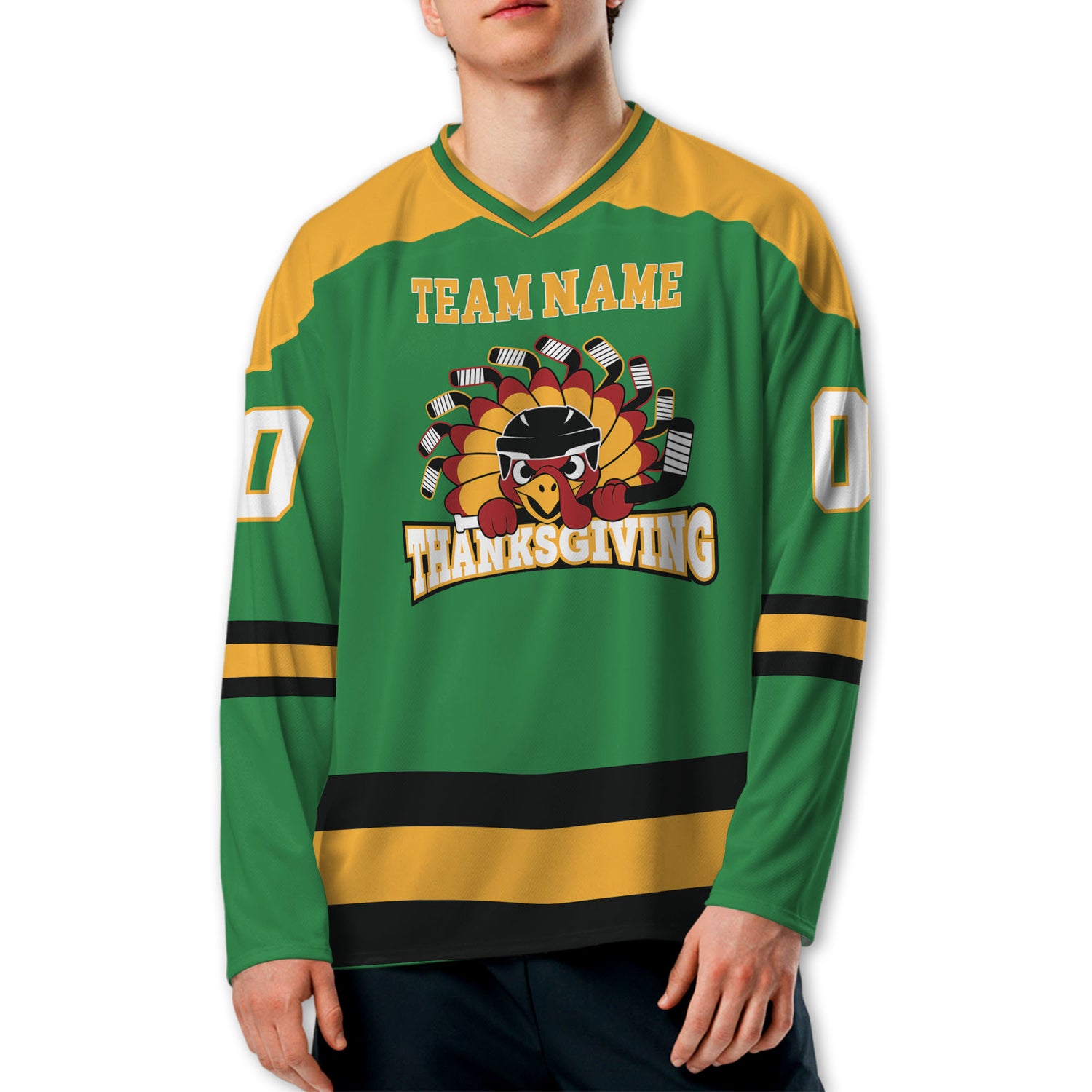 customized-hockey-jersey-thanksgiving-chicken-logo-green-basic-vdd35-3494