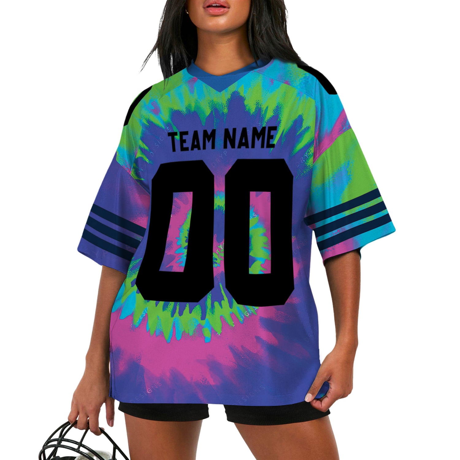 Customized name and team tie dye football jersey shirt 03 CA01