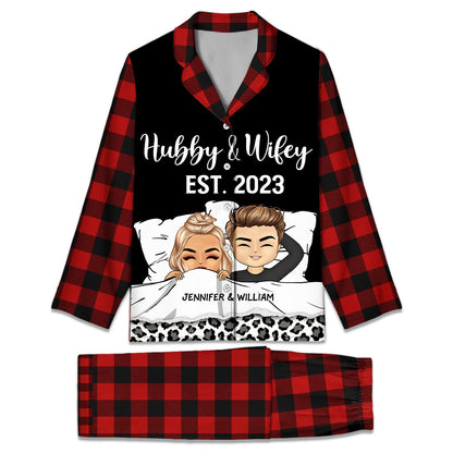 Couple Hubby &amp; Wifey Est - Gift For Couples - Personalized Long Pajamas Set