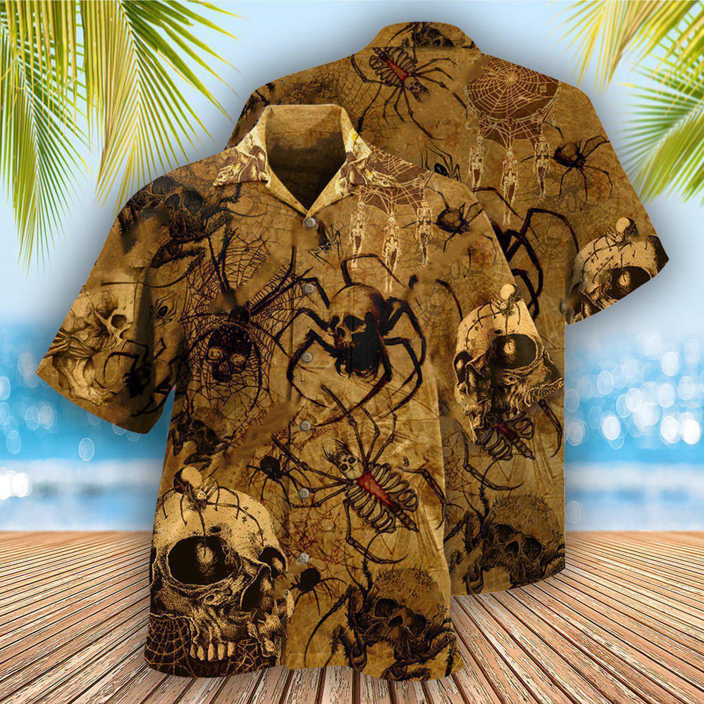 Skull Im Only Here For The Spiders - Hawaiian Shirt  - Owl Ohh