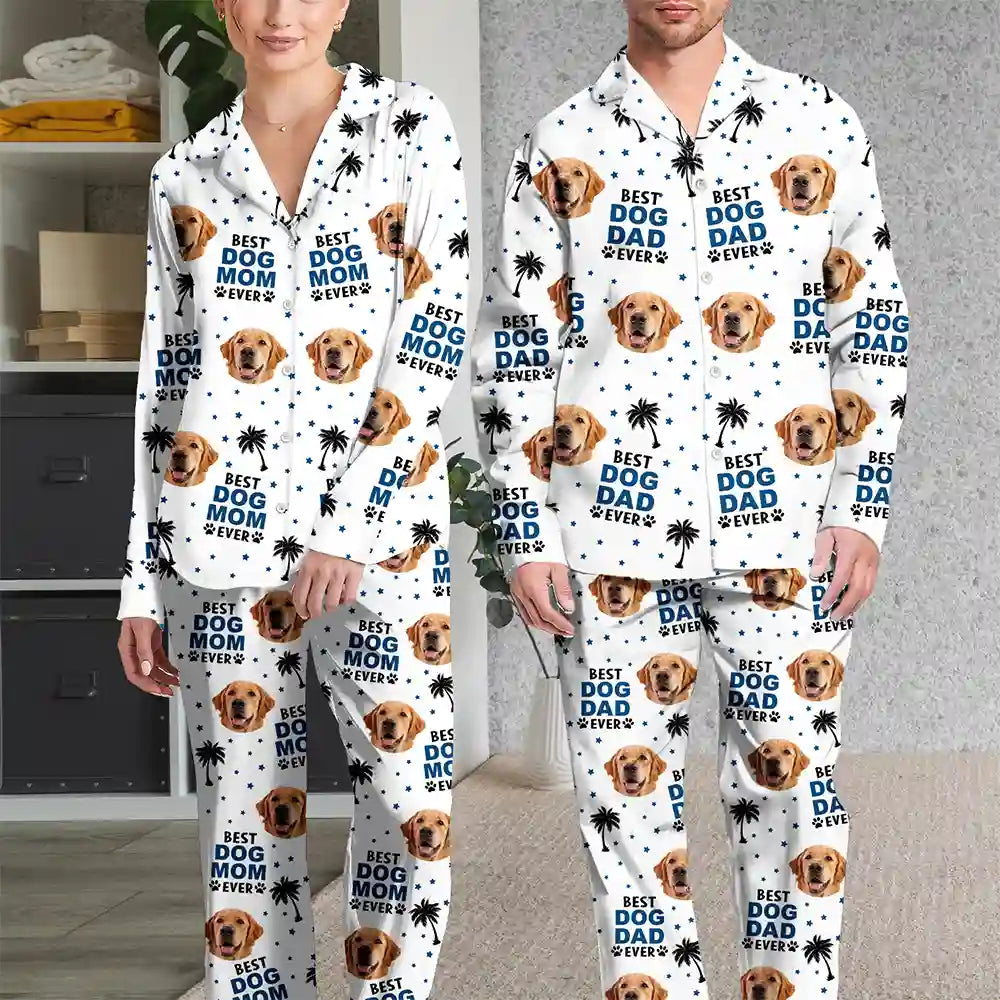 Custom Photo Best Dog Cat Dad Mom Ever - Personalized Long Pajamas Set