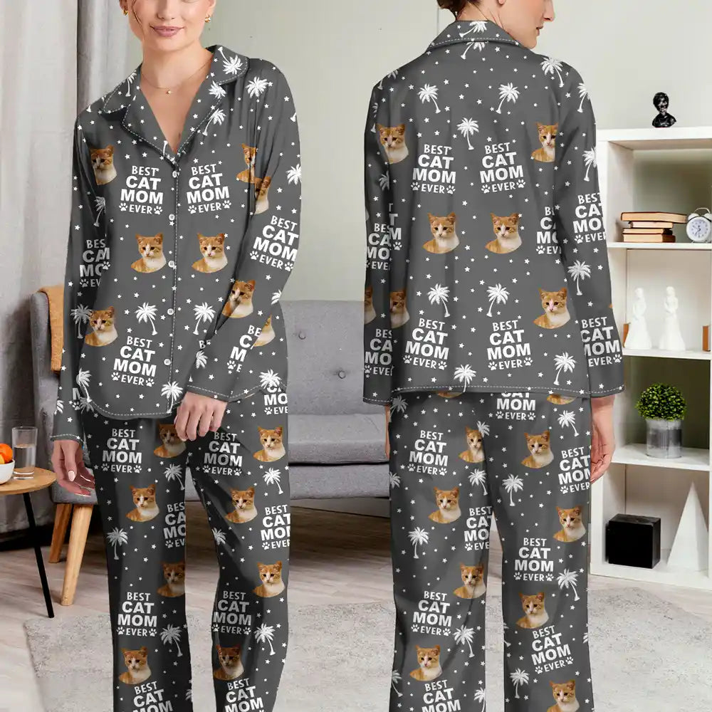 Custom Photo Best Dog Cat Dad Mom Ever - Personalized Long Pajamas Set