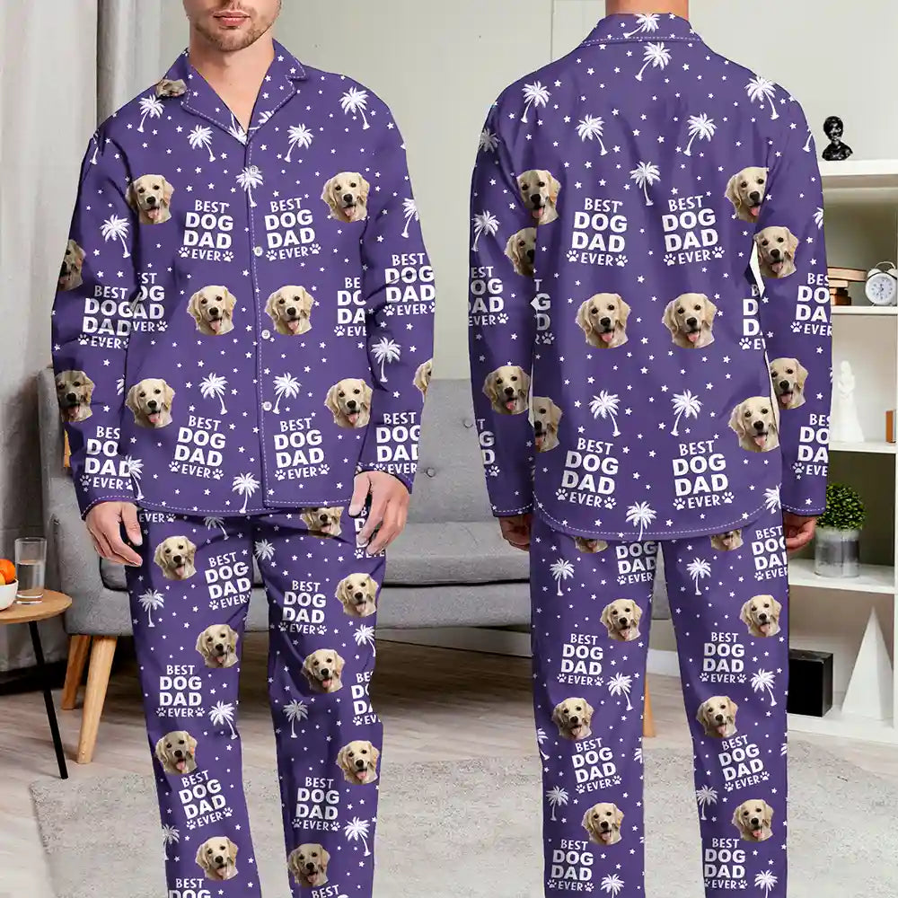 Custom Photo Best Dog Cat Dad Mom Ever - Personalized Long Pajamas Set