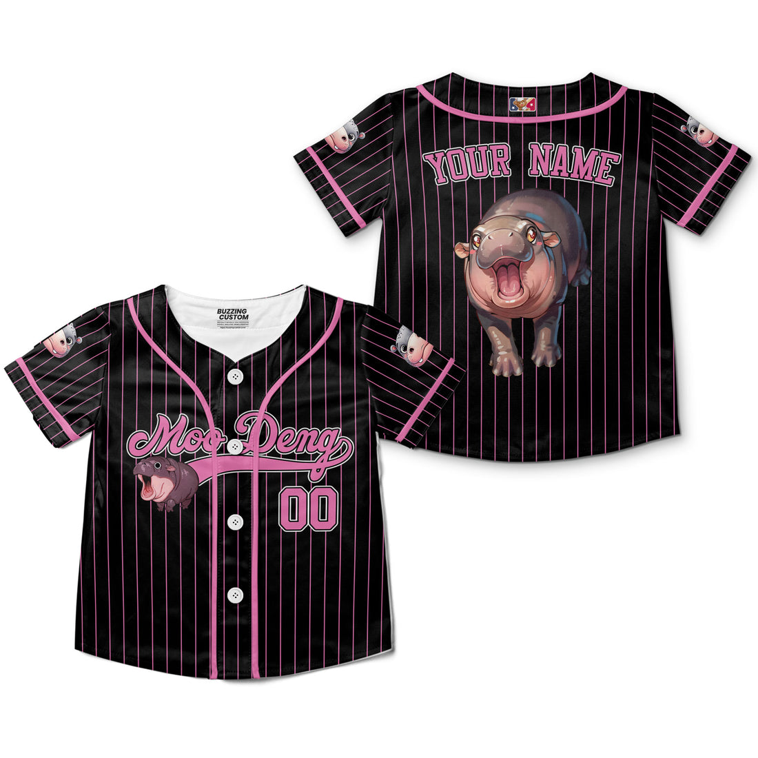 personalize-moo-deng-cute-striped-black-pink-baseball-jersey-i2-7058