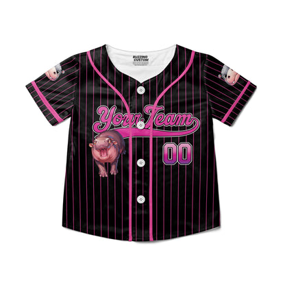 personalize-moo-deng-fighting-cute-striped-black-pink-baseball-jersey-i2-6694