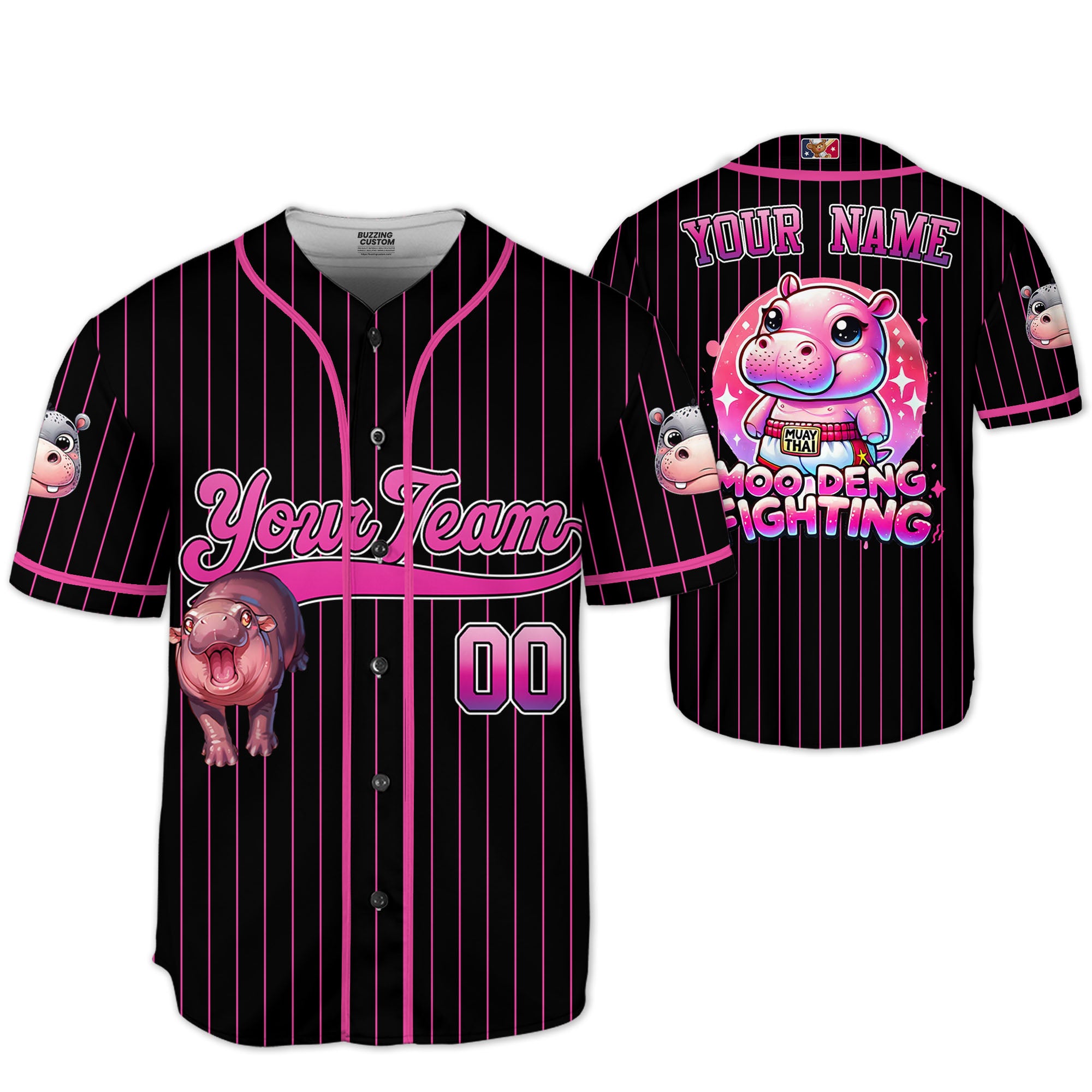personalize-moo-deng-fighting-cute-striped-black-pink-baseball-jersey-i2-6694