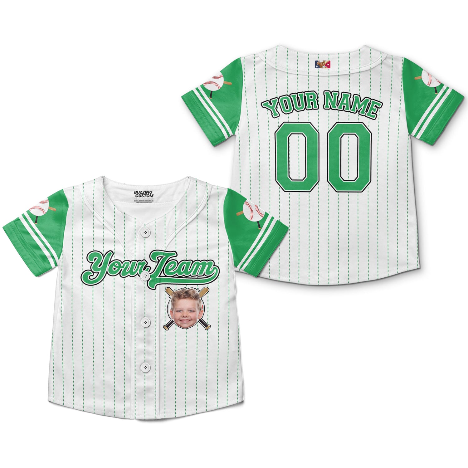 personalize-kid-pinstriped-custom-face-awesome-green-baseball-jersey-pa31-2881