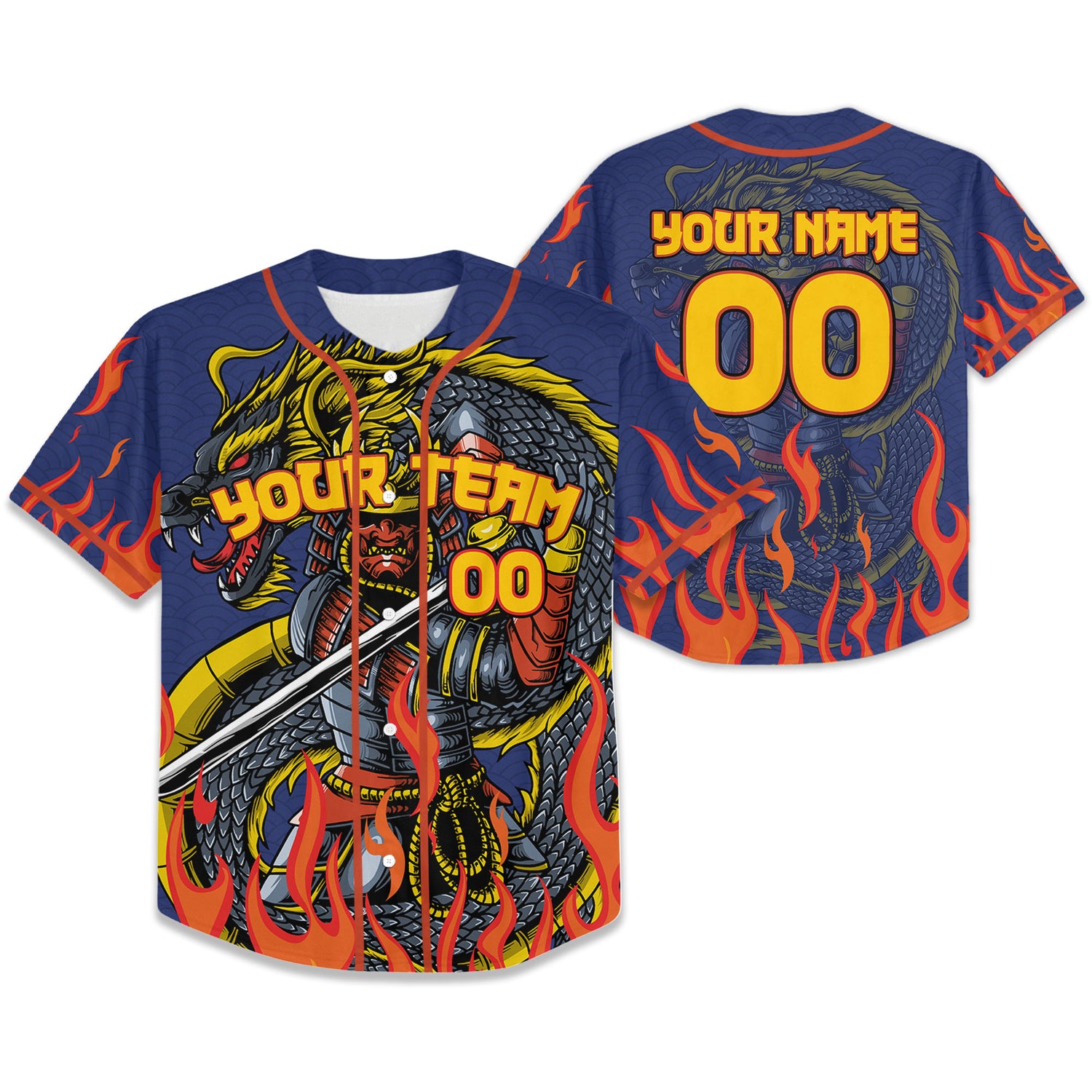 Custom Baseball Samurai Holding Katana With Dragon Awesome Dark Blue