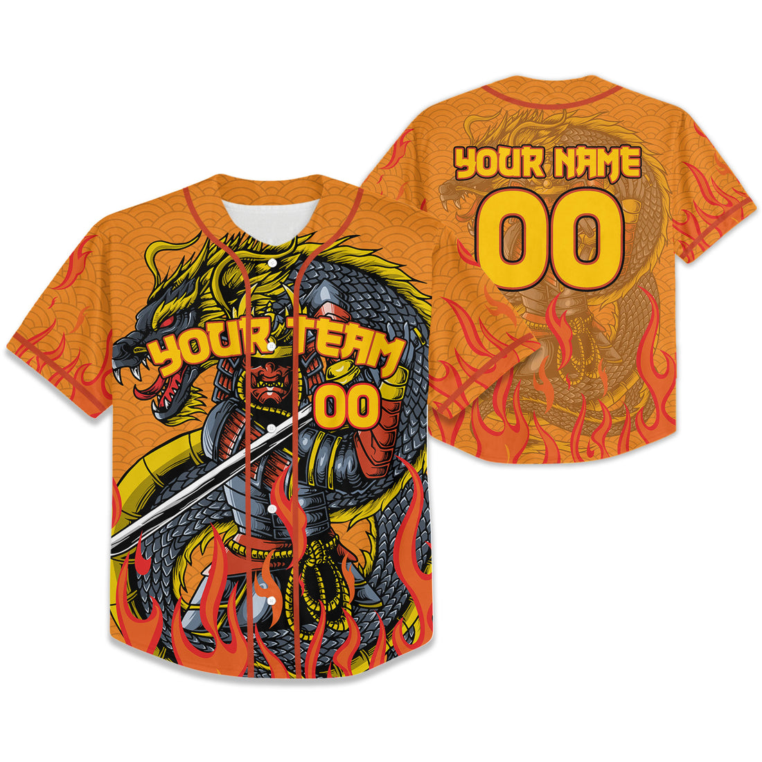Custom Baseball Samurai Holding Katana With Dragon Awesome Orange