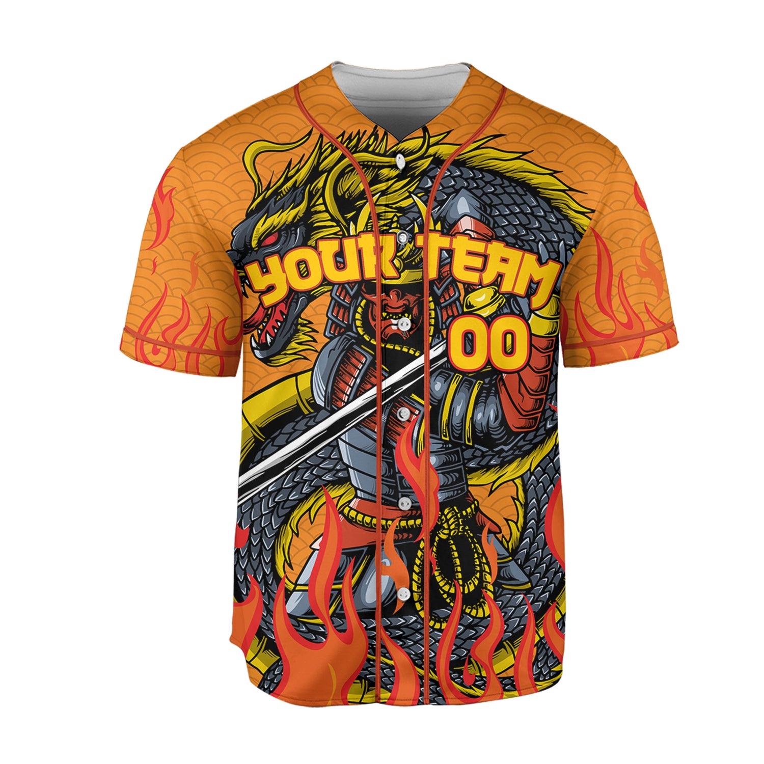 Custom Baseball Samurai Holding Katana With Dragon Awesome Orange