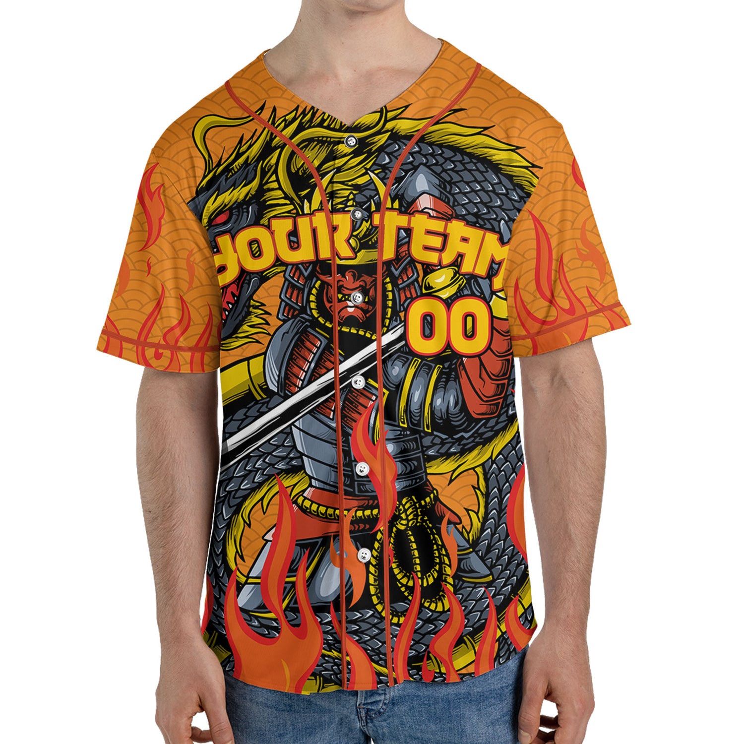 Custom Baseball Samurai Holding Katana With Dragon Awesome Orange