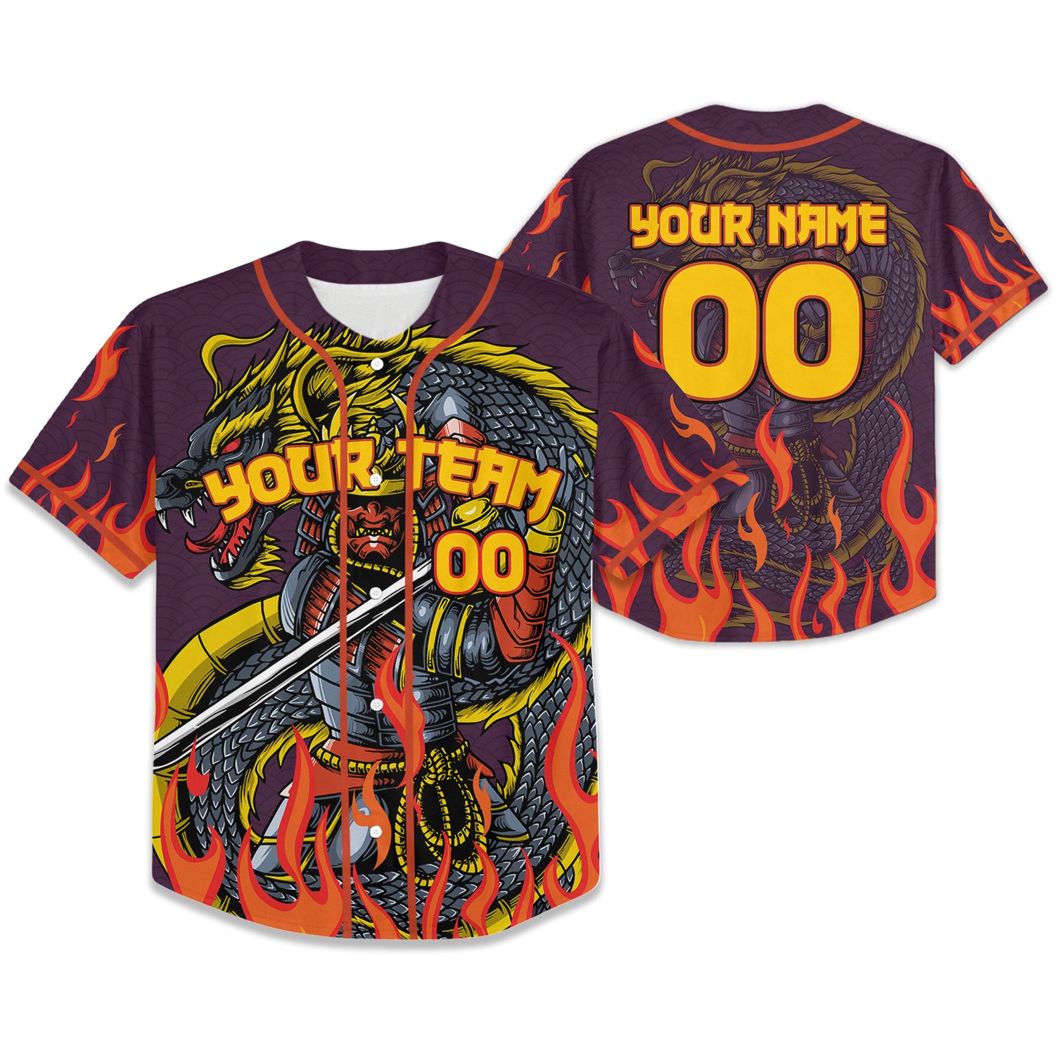 Custom Baseball Samurai Holding Katana With Dragon Awesome Purple