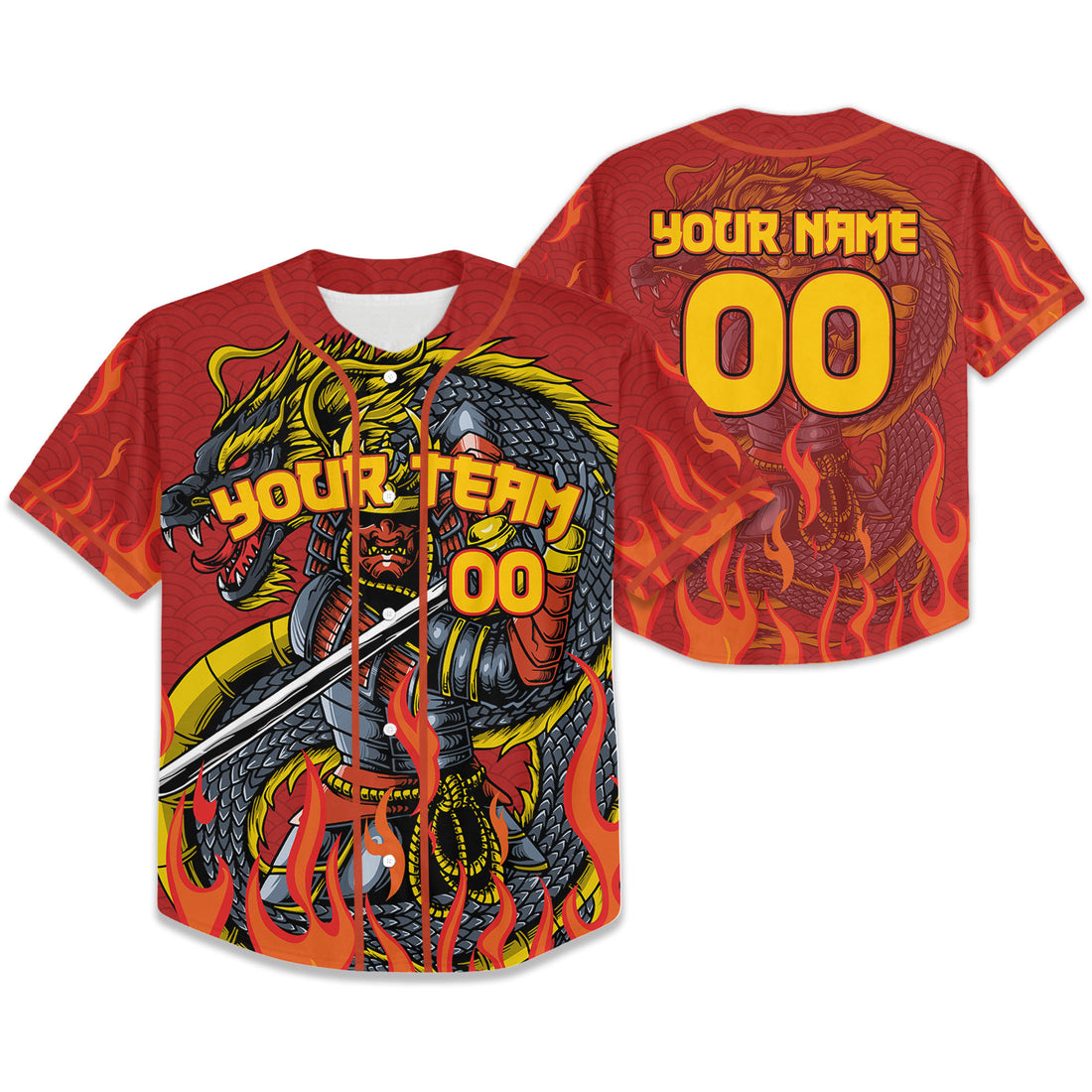 Custom Baseball Samurai Holding Katana With Dragon Awesome Red