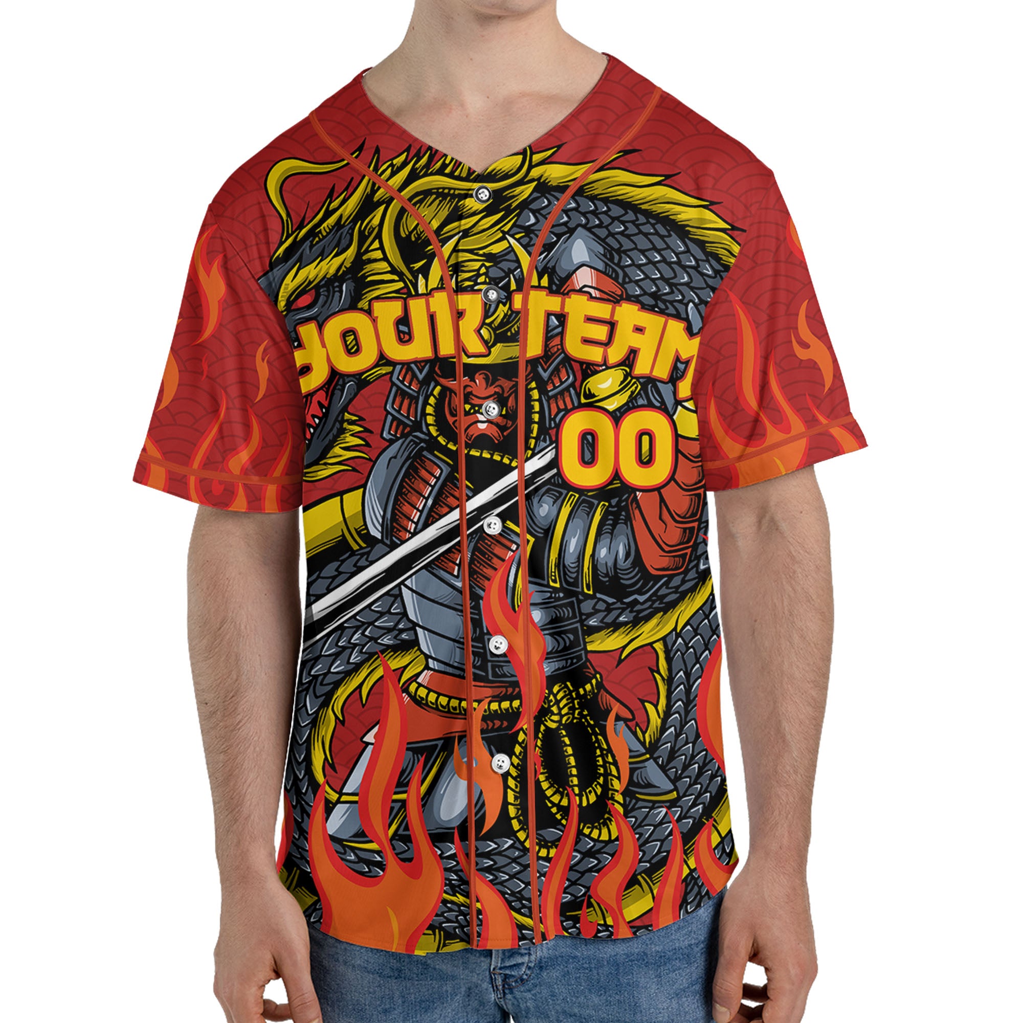Custom Baseball Samurai Holding Katana With Dragon Awesome Red